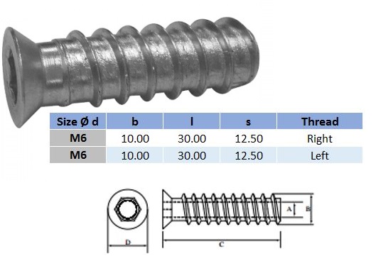 Timber Inserts Countersunk 6mm Thread